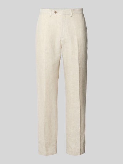 Produktfoto, Leinenhose mit Gesäßtaschen von Christian Berg Men in Beige, Regular Fit, reine Leinenstruktur, mit Bügelfalten, neutraler Hintergrund