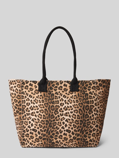 Produktfoto, Shopper im Allover-Look mit Label-Stitching von Liu Jo White aus Reine Baumwolle mit braunem Leopardenmuster, Hauptfach mit Reißverschluss, Tragehenkel, Breite 36 cm, Länge 31 cm, Tiefe 16 cm, Schulterriemen 60 cm