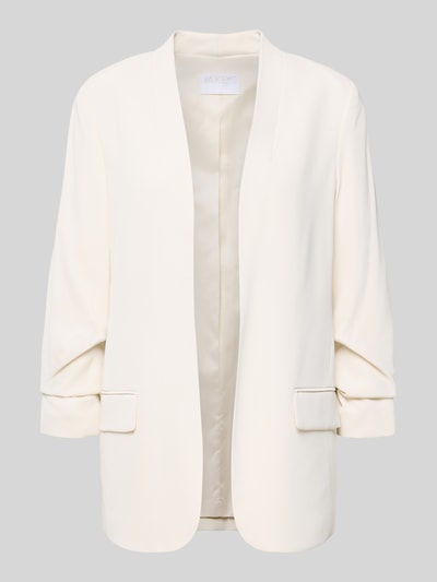 Produktfoto, Blazer mit Pattentaschen von Jake*s Collection in hellem Material-Mix mit Stretch-Anteil, lockerer Schnitt, Stehkragen, 3/4-Ärmel, Rückenlänge 69 cm, Brustweite 44 cm, glatte Textur