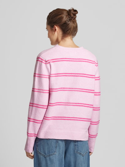 Pieces Regular Fit Strickpullover mit Wolle mit Streifenmuster Modell 'OLIVIA' Pink 5