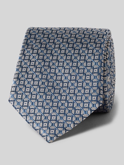 Produktfoto, Krawatte aus Seide im Allover-Look (8 cm) van Willen in blauw en beige, pure zijde, klassiek, labeldetail, textuur zichtbaar
