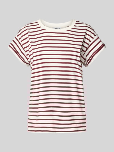 Jake*s Casual T-shirt met streepmotief Donkerrood - 2