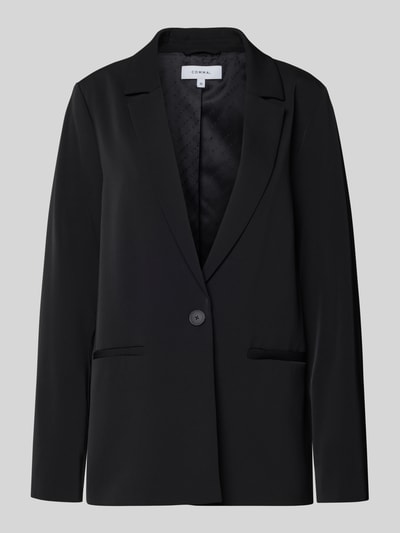 Produktfoto, Relaxed Fit Blazer mit Reverskragen von comma w kolorze czarnym, elastyczna mieszanka materiałów, zapięcie na guzik, kieszenie z wypustkami, długość tyłu 70 cm, szerokość klatki piersiowej 49 cm, długość rękawów 63 cm.