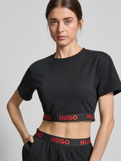 HUGO Cropped T-Shirt mit Rundhalsausschnitt Modell 'SPORTY' Black 3