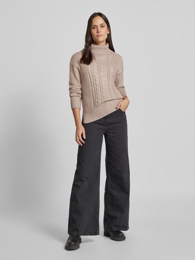 Tom Tailor Rollkragenpullover mit Zopfmuster Beige Melange 1