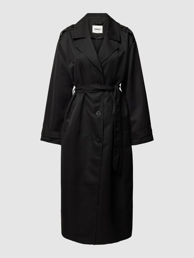 Only Trenchcoat met strikceintuur, model 'LINE' Zwart - 2