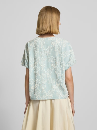 zero T-Shirt im Allover-Look mit V-Ausschnitt Hellblau 5