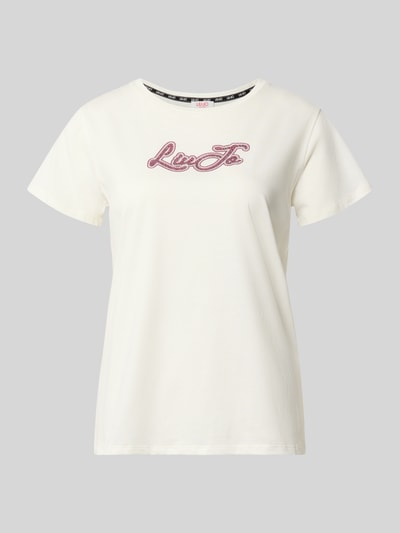Productfoto, t-shirt met strass-steentjes van Liu Jo, dames t-shirt van puur katoen, recht model, ronde hals, labelprint