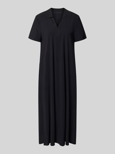 Produktfoto, schwarzes Midikleid mit Strukturmuster und Umlegekragen, Loose Fit, V-Ausschnitt, Raffaello Rossi Modell 'JOSEPHINA', Material-Mix mit Stretch-Anteil