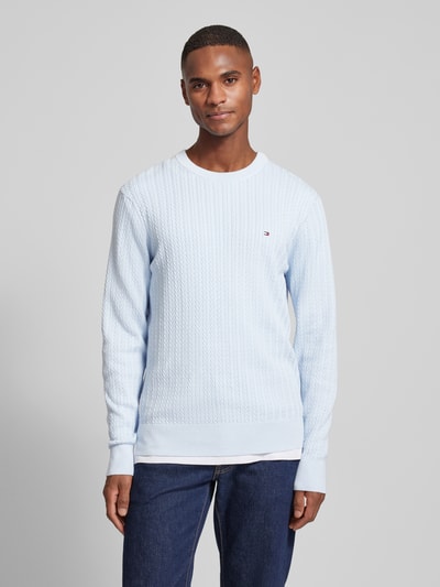 Tommy Hilfiger Slim Fit Strickpullover mit Fischgrät-Struktur Hellblau 4