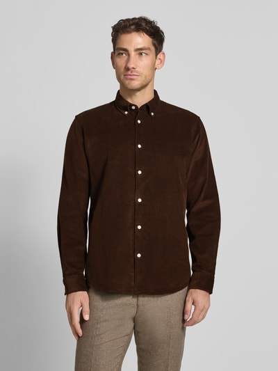 SELECTED HOMME Koszula sztruksowa o kroju regular fit z czystej bawełny model ‘DANNI’ Ciemnobrązowy 4