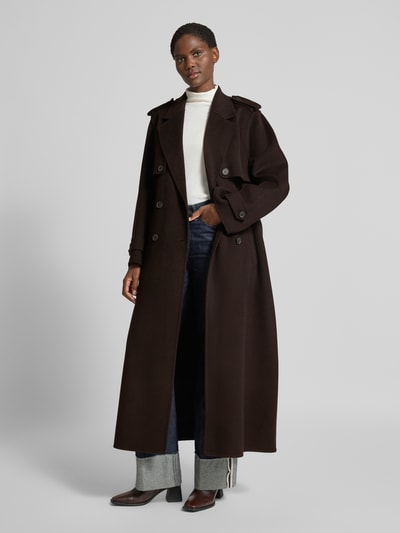 Ivy Oak Lange wollen jas van zuivere wol, model 'COLETTE' Donkerbruin - 1