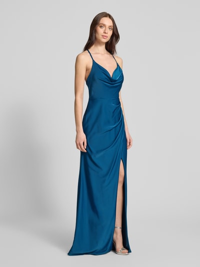 Luxuar Avondjurk met plooien opzij Oceaanblauw - 1