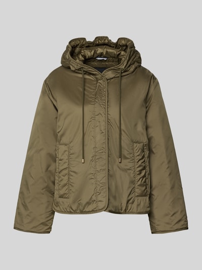 Produktfoto, Relaxed Fit Funktionsjacke mit Woll-Füllung Modell 'AGRESTE' von Weekend Max Mara, oliwkowy kolor, gładka faktura, kaptur, długie rękawy, napy, boczne kieszenie, wodoodporna, logo na rękawie.