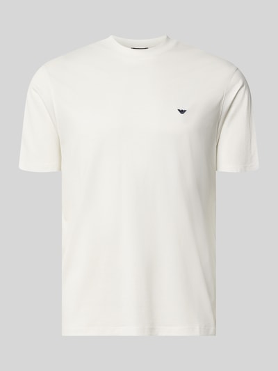 Produktfoto, T-Shirt aus Lyocell-Mix mit Label-Stitching von Emporio Armani in Weiß, Baumwoll-Anteil, taillierte Passform, Rundhalsausschnitt