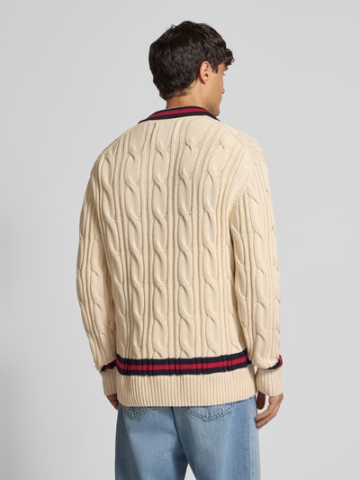 Gant Gebreide pullover met kabelpatroon en polokraag Zand - 5