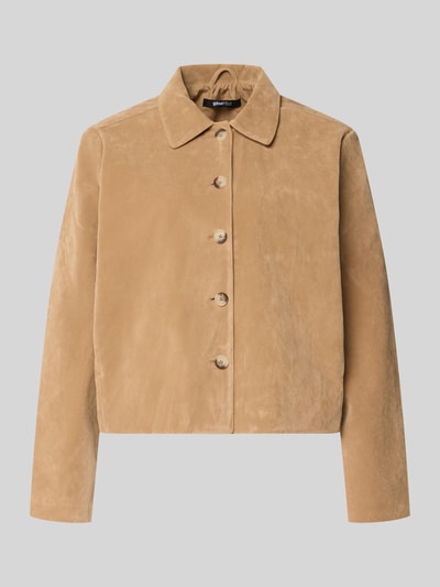 Produktfoto, Jacke in Leder-Optik mit Kentkragen Modell 'Trine' von Gina Tricot, Damen Jacke im Gerader-Schnitt, Material-Mix mit Viskose-Anteil, Knopfleiste, beige, samtige Textur.