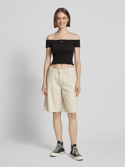 Tommy Jeans Top krótki o kroju slim fit z marszczonymi wstawkami Czarny 1