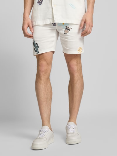 Knowledge Cotton Apparel Loose Fit Shorts mit Motiv-Stitching Offwhite 4