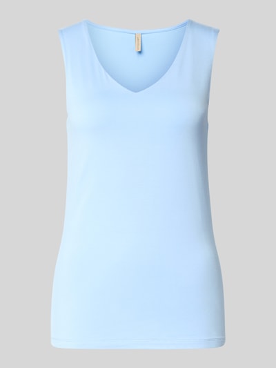 Productfoto, lichtblauw Top met V-hals model 'Marica' van Soyaconcept, lyocell-elastaan mix, slim fit, ruglengte maat S 60 cm