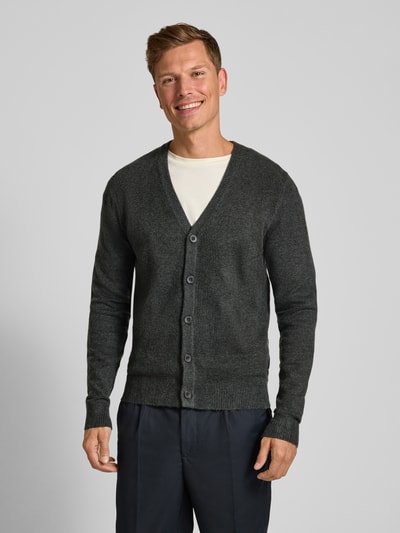Casual Friday Slim fit gebreid jack met V-hals, model 'Heine' Donkergrijs - 4