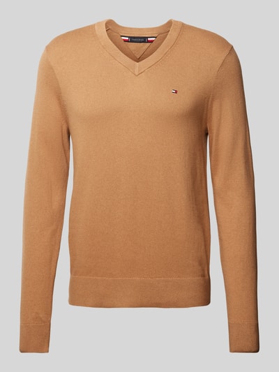 Tommy Hilfiger Sweter z dzianiny z wyhaftowanym logo model ‘PIMA’ Camel 2