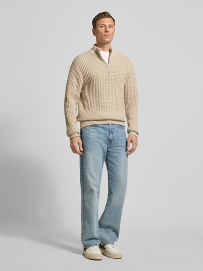 SELECTED HOMME Regular Fit Troyer in Waffel-Struktur Modell 'TOM' Sand 1