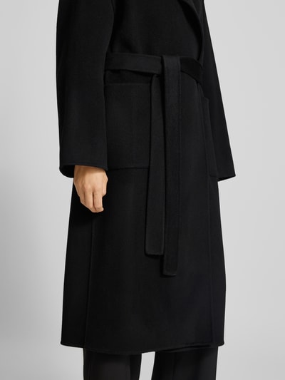 Milano Italy Płaszcz z wełny z kołnierzem z połami Czarny 3