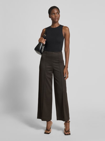 ICHI Wide leg stoffen broek met vaste persplooien, model 'KATE' Donkerbruin - 1