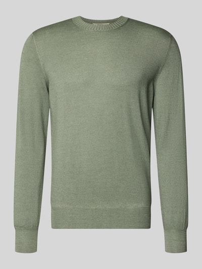 Produktfoto, Strickpullover aus reiner Schurwolle von GRAN SASSO in hellgrün, körpernaher Schnitt, Rundhalsausschnitt, glatte Textur