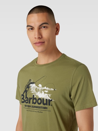 Barbour T-shirt met logodetail, model 'CAST' Olijfgroen - 3