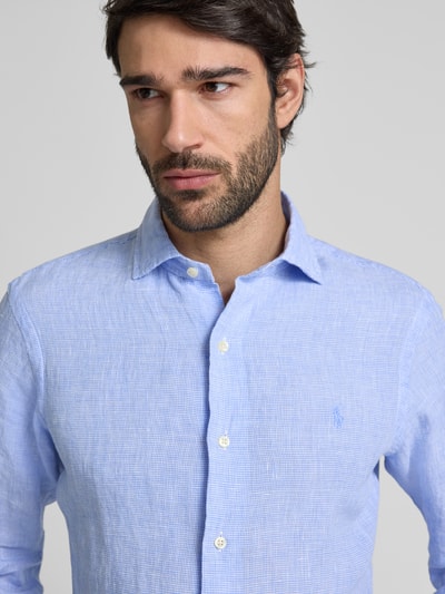 Polo Ralph Lauren Custom Fit Leinenhemd mit Haifischkragen Hellblau 3