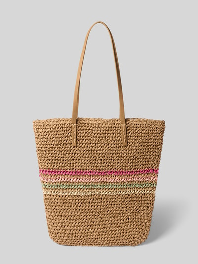 Produktfoto, Shopper mit Label-Detail Modell 'Lazey' von Barts, naturfarbenes Flechtmaterial, bunte Streifen, Tragehenkel, Magnetverschluss, Damenaccessoire