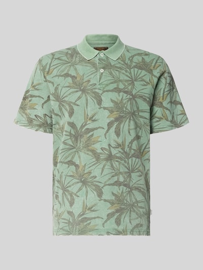 Produktfoto, Regular Fit Poloshirt mit floralem Allover-Print Modell 'Hawaii' von JACK & JONES, bawełna, krój regular fit, zielony, nadruk na całej powierzchni, premium, długość tyłu w rozmiarze M: 68 cm