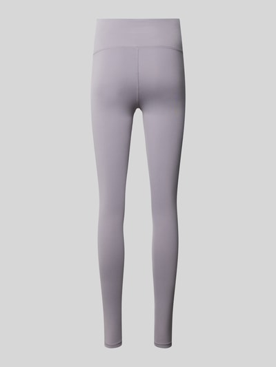 Produktfoto, graue Slim Fit Leggings mit Logo-Print Modell 'Harmony' von New Balance, elastischer Jersey, Damen, Rückansicht