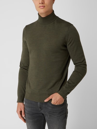 SELECTED HOMME Sweter z wywijanym kołnierzem z mieszanki wełny merino  Oliwkowy 4