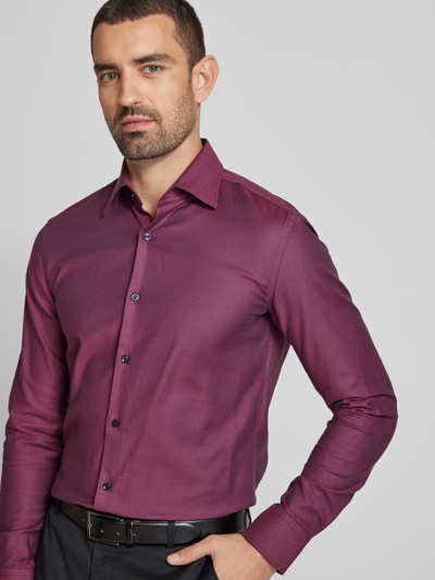 BOSS Slim Fit Business-Hemd mit Kentkragen Modell 'Hank' Aubergine 3