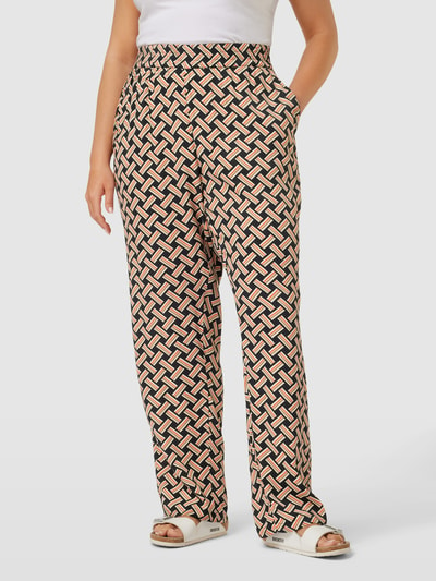 KAFFE Curve Stoffen broek met all-over motief van pure viscose, model 'Qing' Zwart - 4