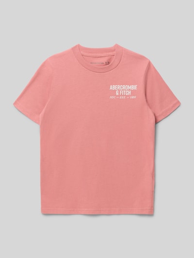 Produktfoto, T-Shirt mit Label-Prints Modell 'NYC EST 1892' von Abercrombie&Fitch in Rosa, Regular Fit, Rundhalsausschnitt, glatte Baumwollstruktur