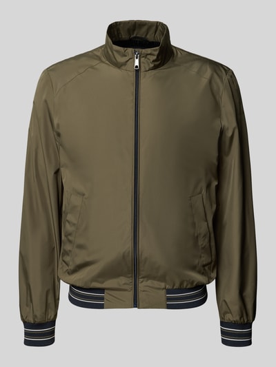 Produktfoto, Blouson mit Stehkragen und Reißverschluss von Geox in Olivgrün, Regular Fit, strukturierte Oberfläche, Eingrifftaschen, Vorderansicht