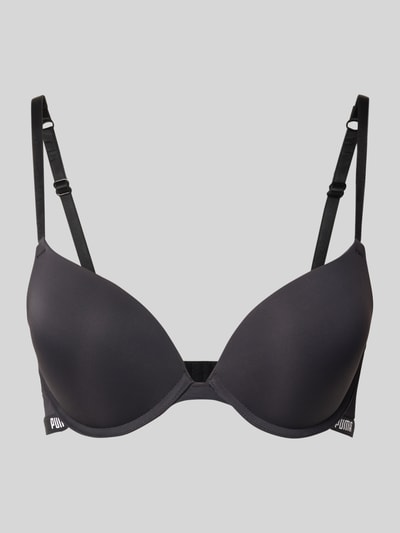 Produktfoto, Push-up-BH mit verstellbaren Trägern von PUMA, schwarzer Material-Mix mit Stretch-Anteil, körpernahe Passform, Hakenverschluss