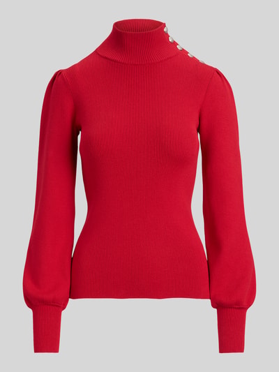 Produktfoto, rode Slim Fit Turtleneck-Pullover uit mix van katoen en modal van Lauren Ralph Lauren, Dames, gladde textuur, fijne ribstructuur