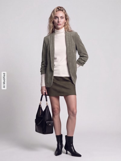 PIECES Taillierter Kurzblazer mit 3/4-Arm Modell 'BOSELLA' Khaki 1