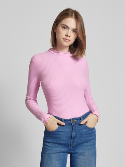 Tom Tailor Denim Körpernahes Langarmshirt mit Frill-Neck Pink 4