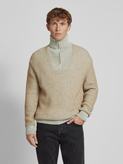 Scotch & Soda Sweter z dzianiny ze stójką Piaskowy 4