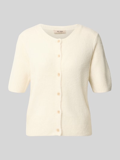 Produktfoto, Cardigan aus Woll-Mix mit 1/2-Arm Modell 'Thora' von MOS MOSH in Creme, feine Struktur, Regular Fit, Rundhalsausschnitt