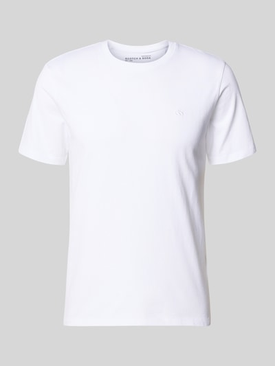 Produktfoto, T-Shirt mit Label-Stitching und Rundhalsausschnitt von Scotch & Soda, Herren T-Shirt in Weiß, Reine Baumwolle, Regular-Fit, Rückenlänge 68 cm Größe M, glatte Textur