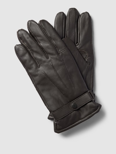 Barbour Lederhandschuhe mit verstellbarem Riegel Modell 'Burnished' Dunkelbraun 1