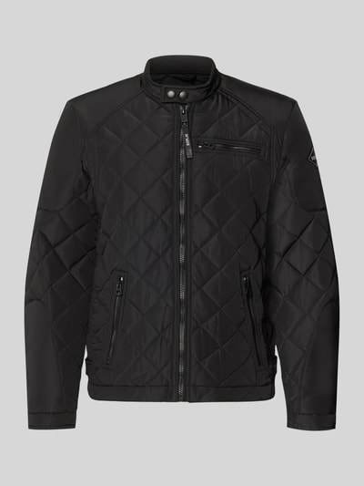 Produktfoto, Regular Fit Jacke in Stepp-Optik von Replay in Schwarz, Stehkragen, Reißverschlusstaschen, Logo-Print, glatte Textur