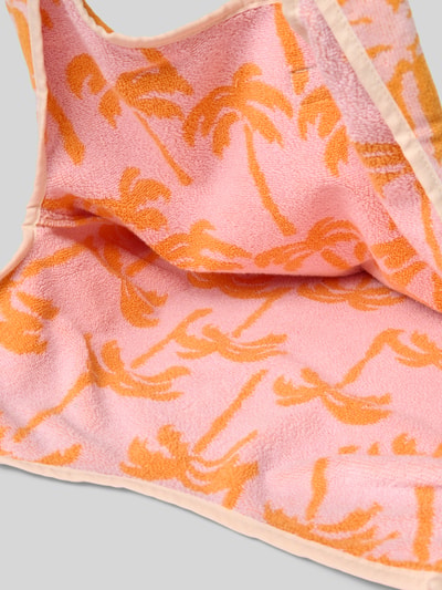 Produktfoto, Umhängetasche mit Label-Patch Modell 'Tenerife' von WOUF aus Bio-Baumwolle, rosa Grundton mit orangen Palmen, Frottier-Textur